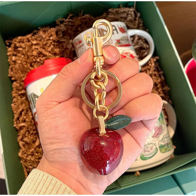 Exquisite Crystal Pear Bag Charm Keychain Pendant Gift Creative Fruit Cherry Keyring Ladies Luggage Bag Decoration Bag Accessory 250805
