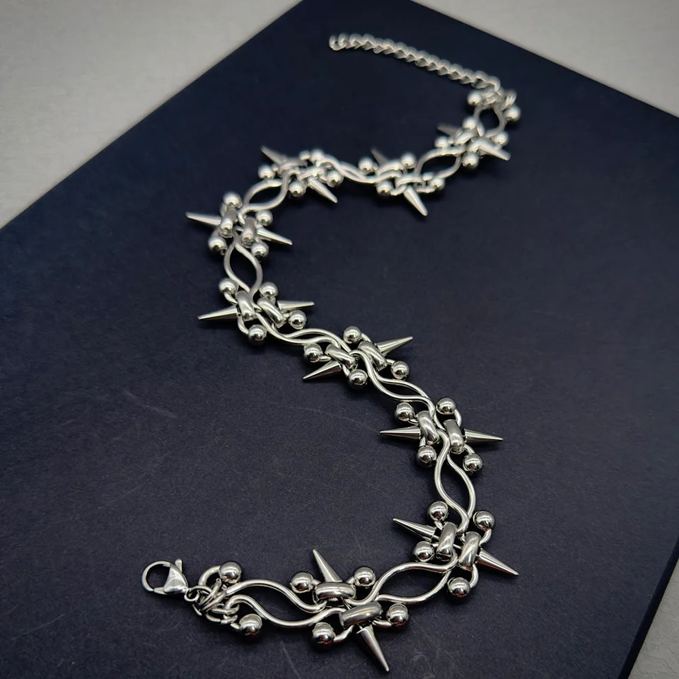 Handmade Punk Rock Piercing Spike Double Layer Chain Cross Choker for Women Men Grunge Fashion Stainless Steel Rivet Necklace 250716