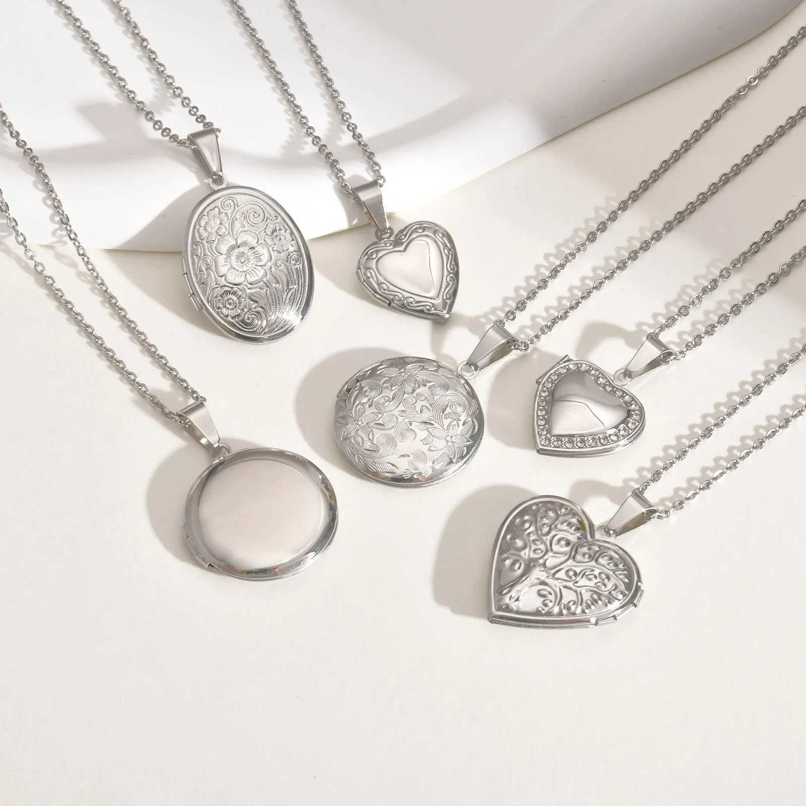 50pcs/lot Vnox Never Fade Silver Color Stainless Steel Women Locket Pendant Openable Heart Pendant Necklaces Life Tree Floral Collar XJ250717