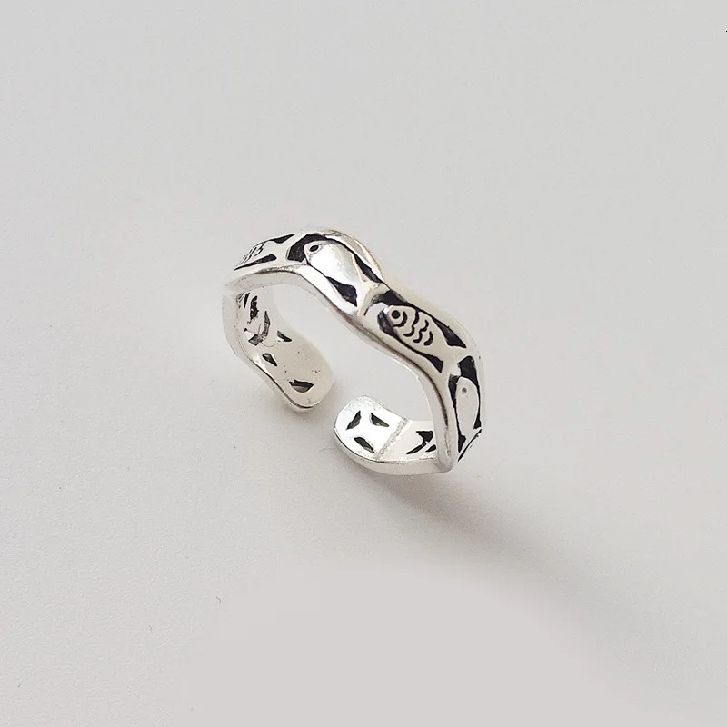 Vintage Silver Color Fish Couple Rings for Women Lover Fashion Creative Adjustable Opening Finger Ring Jewelry Valentines Day 250704