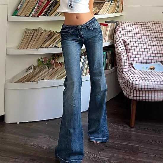 2025 New Temperament Fashion Casual Womens Denim Flare Leg Jeans 90s Low Rise Vintage Pants Club Street Style Hot Sale S M L R250716