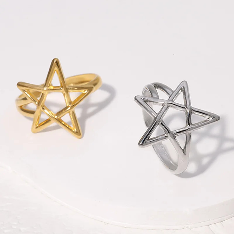 20pcs/lot Vintage Stainless Steel Gold Silver Color Star Open Adjustable Ring for Women Men Fashion Jewelry Gift Wholesale 250716
