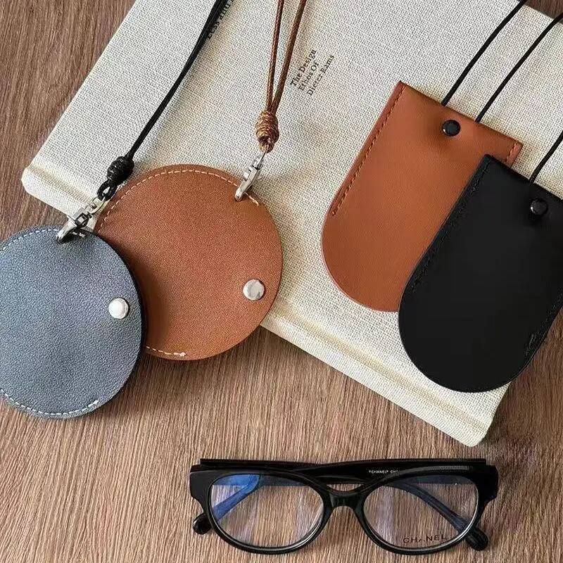 PU Key Case Box Hanging Neck Eyeglasses Pouch Headphone Storage For Outdoor Hunting Biking Small Leather Bag
