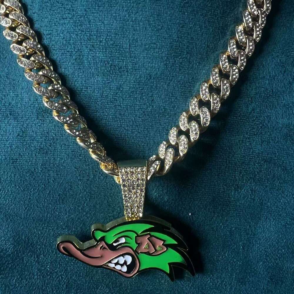 Hot Selling Dia-Encrusted Oil Drop Platypus Pendant Hip-Hop Trend Alloy Cuban Chain Fashion Creative Necklace