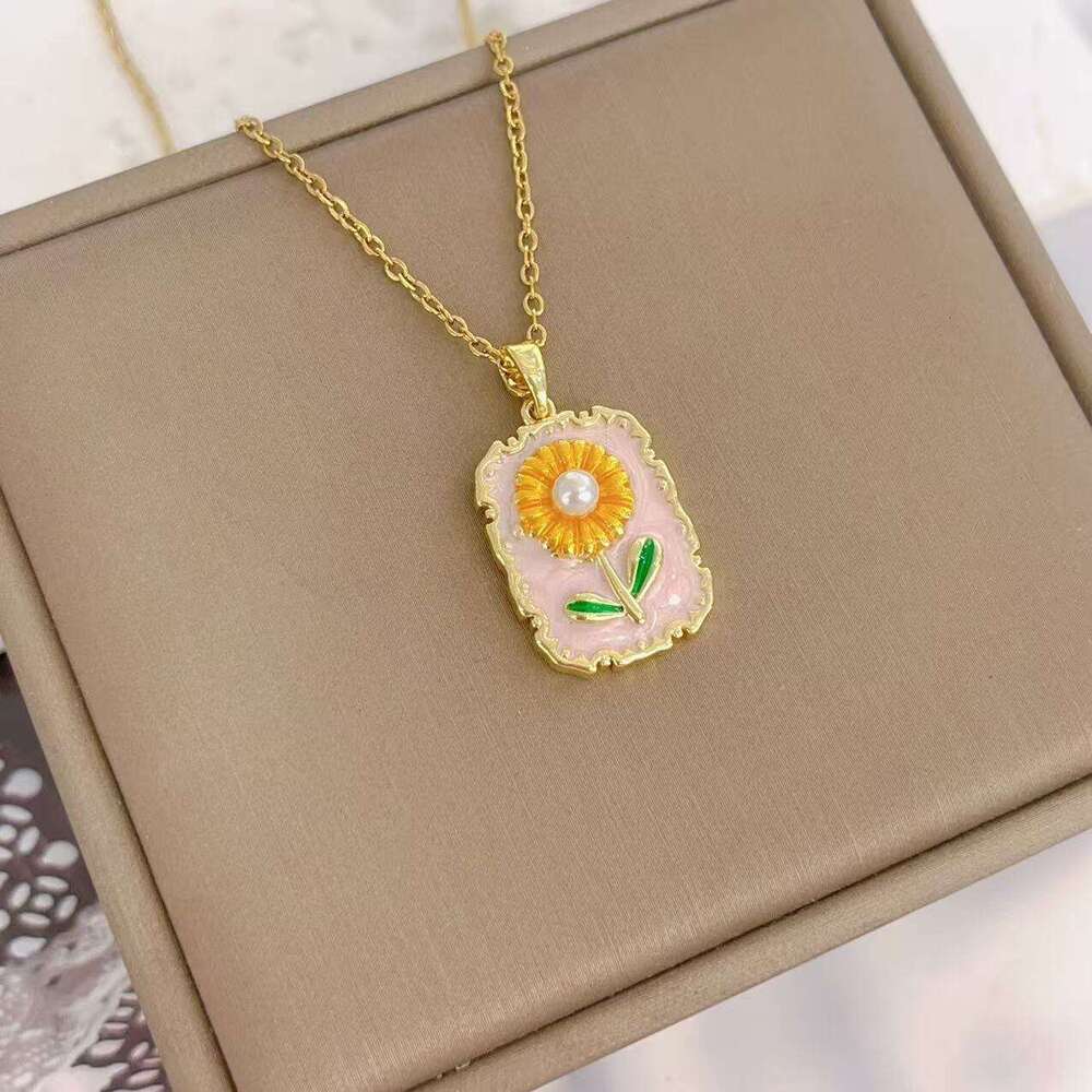 Vintage Style Oil Painting For Women, Enamel Painted French Flower Pendant, Monet Garden Spring Summer Pearl Choker Necklace 3B5