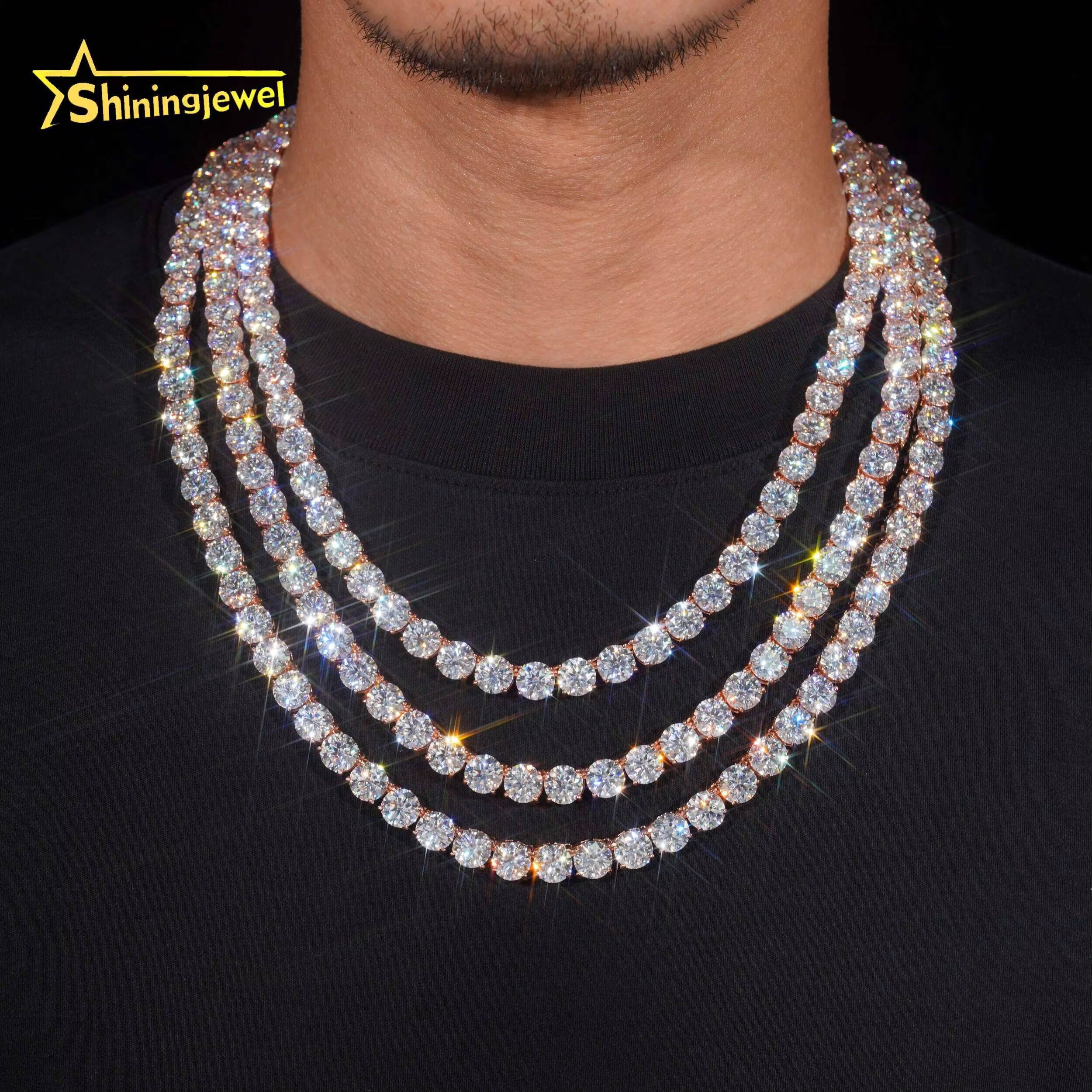 Factory Price Fine Jewelry 925 Sterling Silver Fashion Tennis Chain Necklaces 8MM Diamond Iced Out Necklace Moissanite Chain