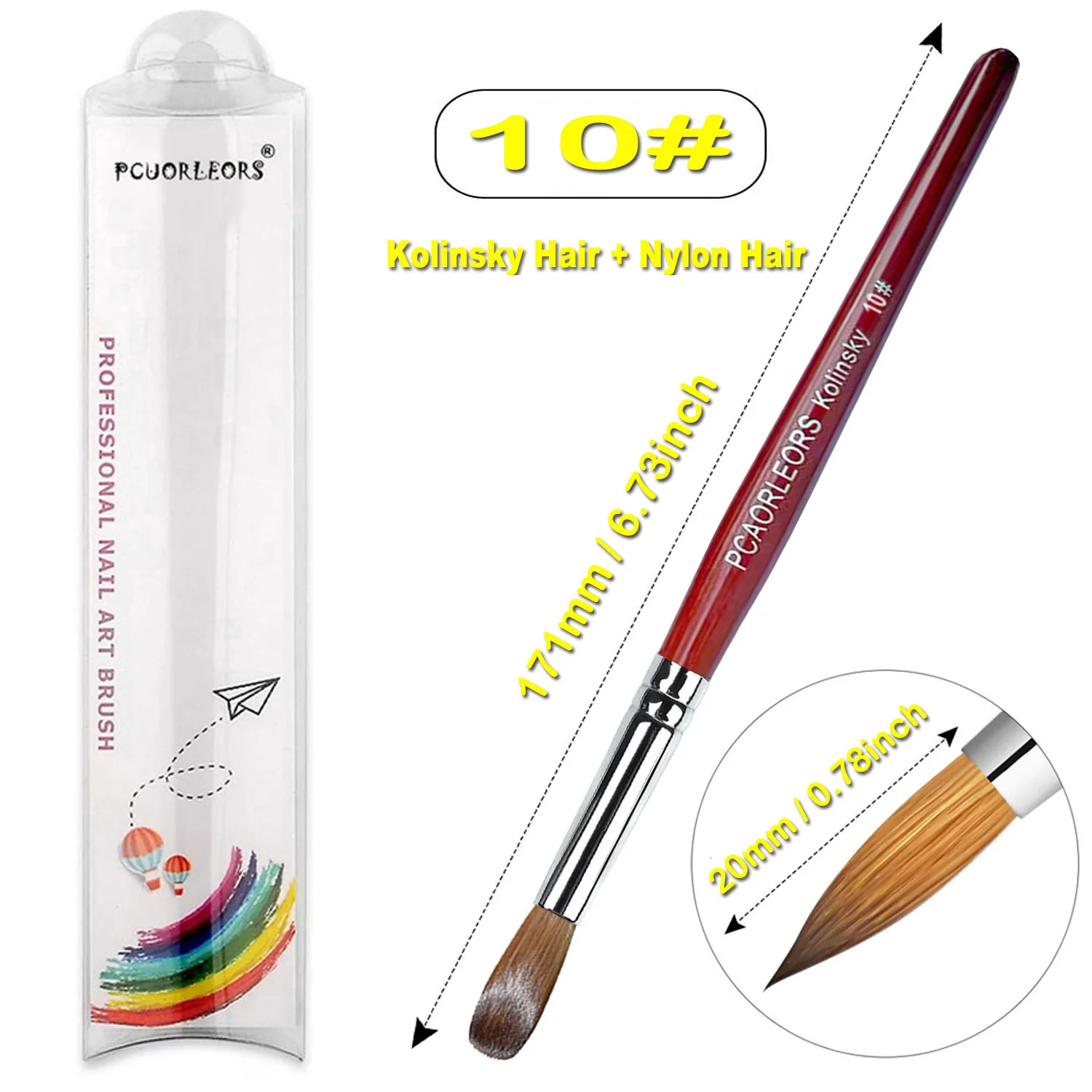 UsiDaer Kolinsky Nail Brush Acrylic with Red Round Wooden Handle and 100% Kolinsky Sable Hair for Crystal UV Gel Painting 250716