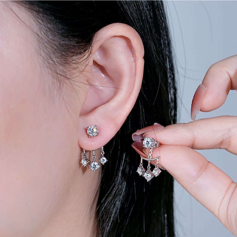 Moissanite Water Drop Tassel Live New Model S Sterling Sier Niche Design Personality Stud Earrings 5B1