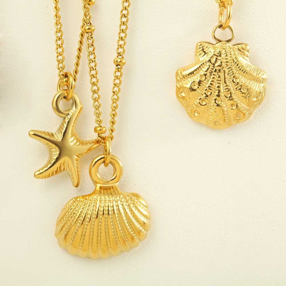 Golden Choker Women Stainless Steel Pendant Necklace Conch Starfish Bow Pendants Fashionable Womens Chunky Jewelry One Piece XJ250717