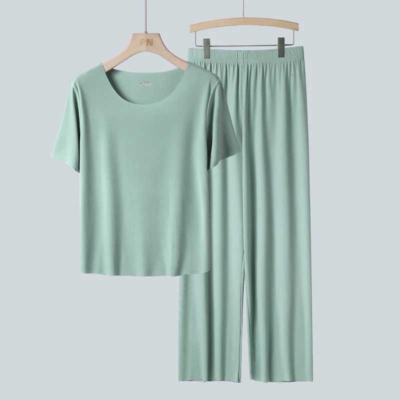 Couple Ice Silk Set Men Pajamas Short Solid Women Nightshirts Long Pants Sleepwear W250717