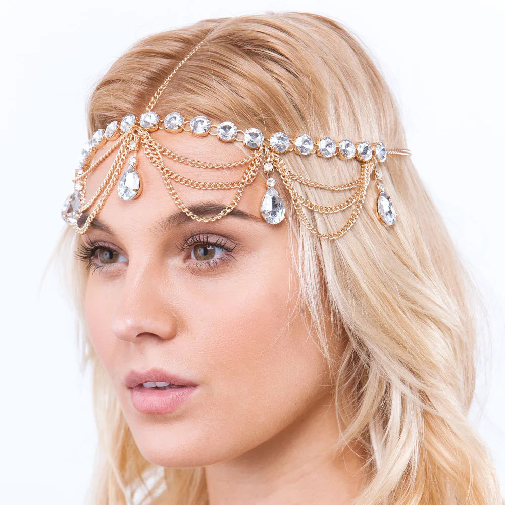 Vintage Trend Rhinestone Head Chain Forehead Headband Indian African Bohemian Hair Accesories Crystal Fringe Tiara Headdress 250716