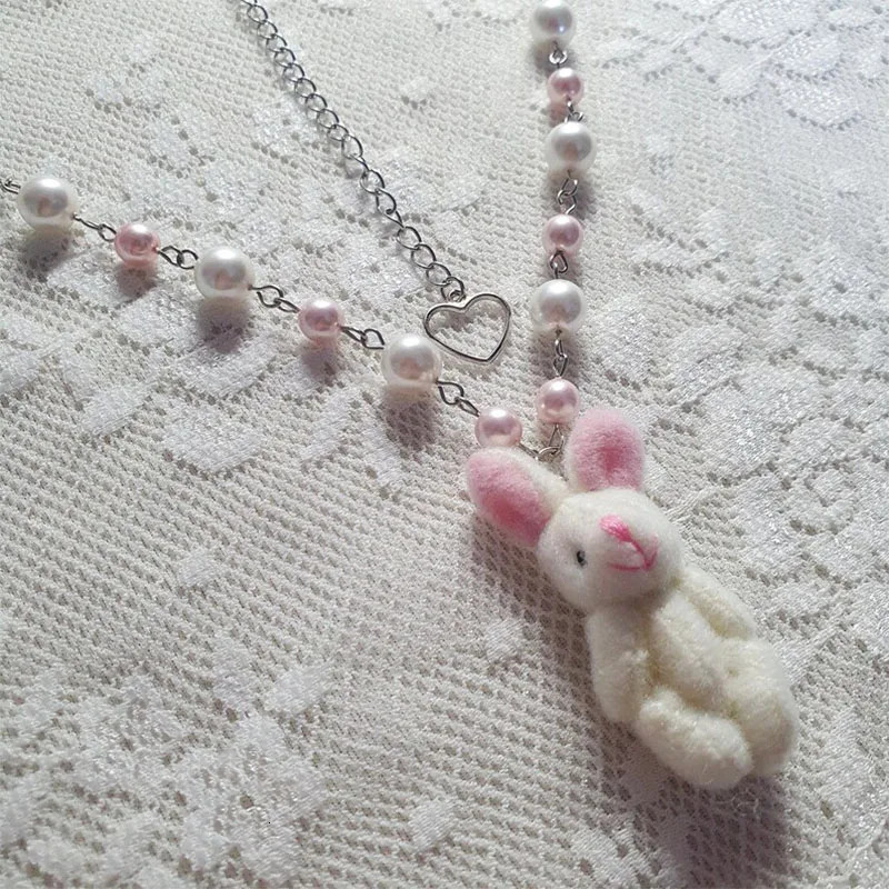 Kawaii Plush Bunny Pendant Necklace y2k 250715