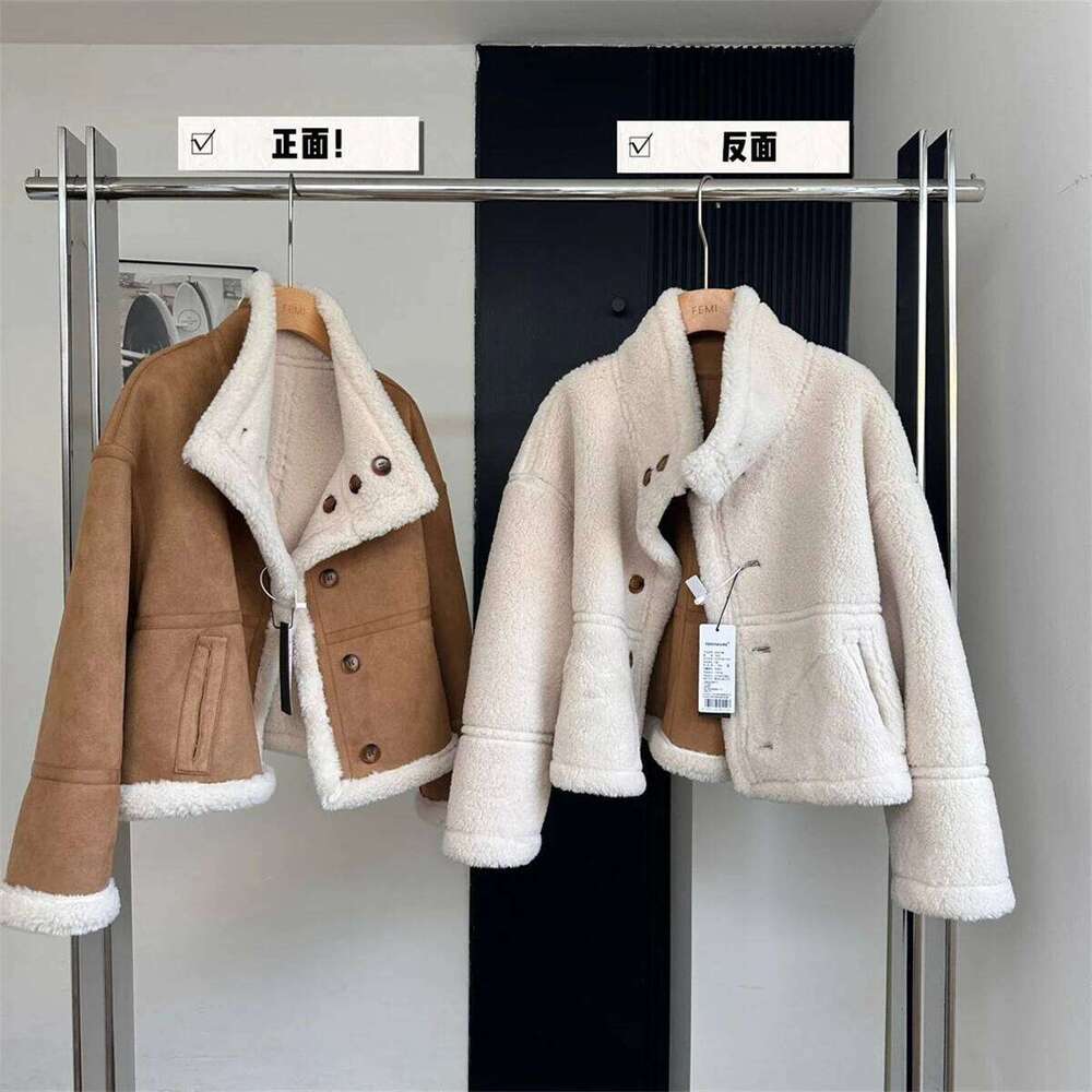 Designer Clothing 2025 New Winter Warm Thick Suede Two Way Wear Furry Turn Down Collar Women Jacket Coat Casaco Feminino Fashion