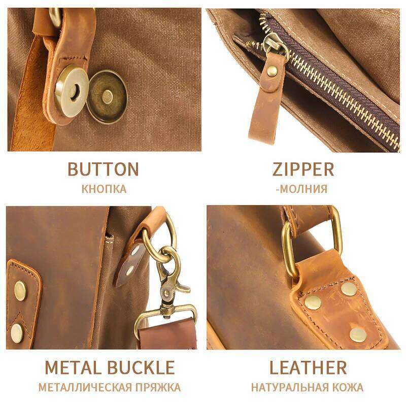 Vintage Crazy Horse Leather Canvas Messenger Bags Laptop Briefcase Crossbody Satchel Bag Dropshipping