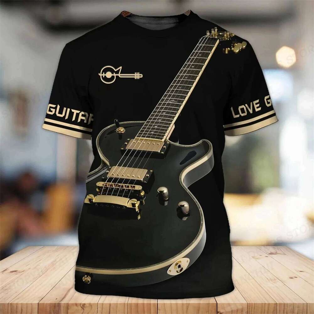 T-Shirt Retro 3D Music Notes Printed Men Daily Casual Short Sleeve Street Designer Tees Oversized Men's Clothing shorts