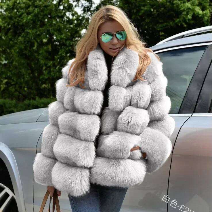 Women Faux Fox Maxi Coats Turn Down Collar Thick Elegant Autumn Winter Open Fur Jackets Warm Streetwear