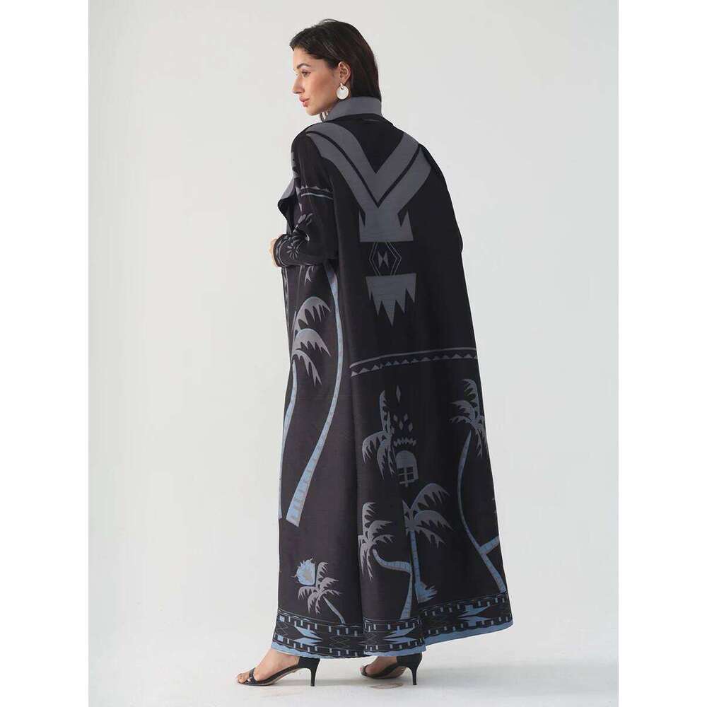 Miyake Pleated Turndown Collar Long Sleeve Printed Abaya Women 2025 New Dubai Original Designer Loose Cardigan Dress Coats
