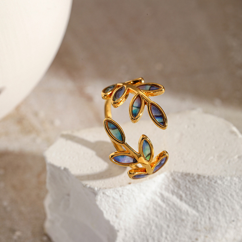 New Chinese Style Enamel Color Leaf Open Ring Ancient Design Elegant Versatile Jewelry for Women