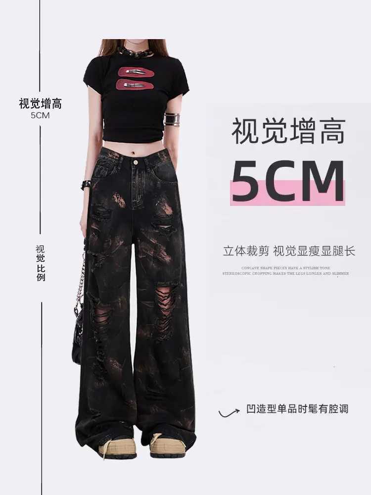 Womens Black Gothic Y2k Ripped Jeans Baggy Harajuku Denim Trousers Vintage Emo Jean Pants Japanese 2000s Style Trashy Clothes R250716
