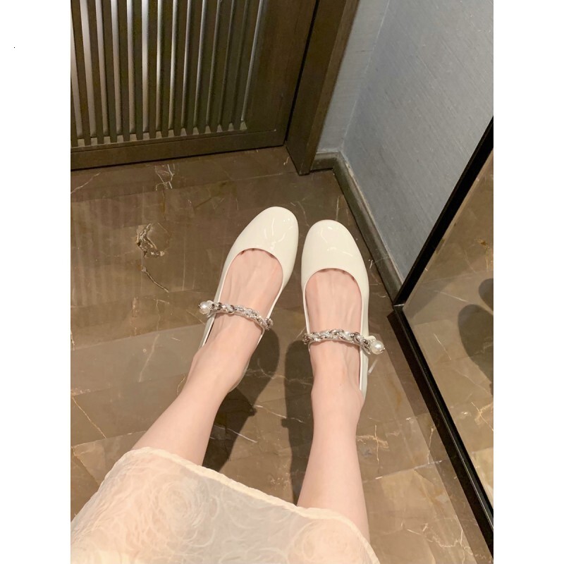 Grape Mom Studiolee Shallow Mouth One-Strap Pearl Single Small Chunky Heel Patent Leather Round Toe Mary Jane Shoes for Women ddmysaturn