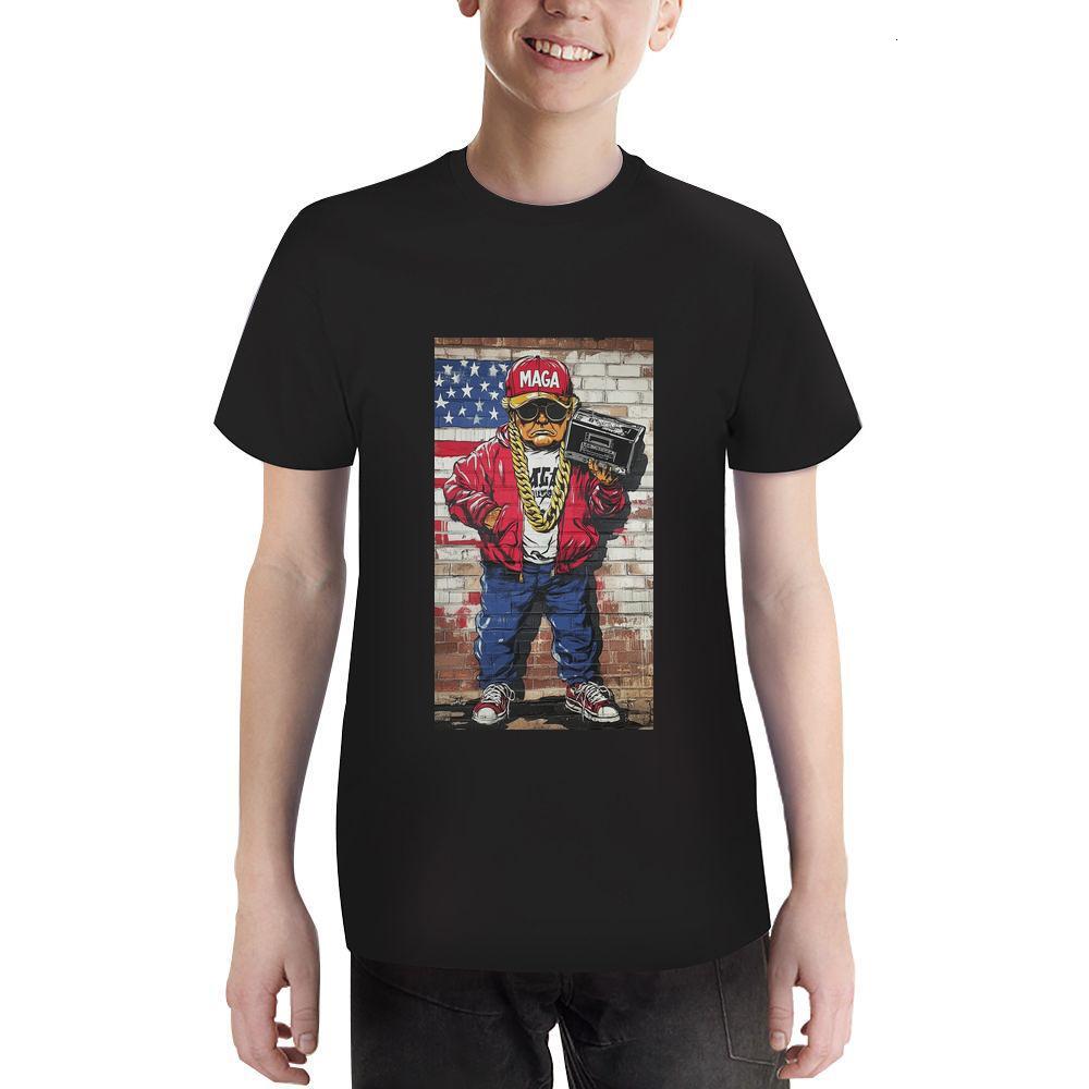 ddmywed Boy and girl Children's T-shirt T-shirt with image a rapper in front of an american flag