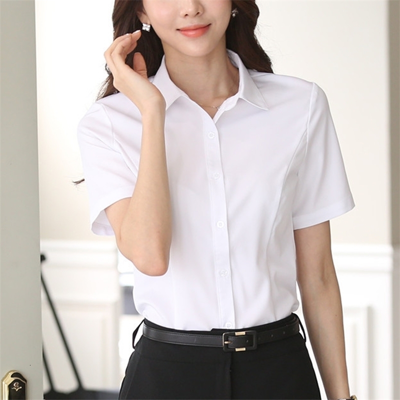 Womens Shortsleeved Slimfitting White Large Size Business Wear Women Shirt Tops Blouse 250704