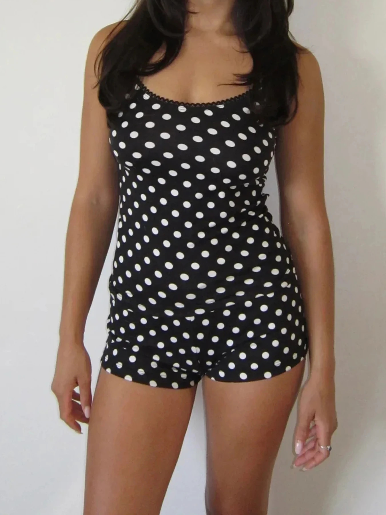 Dot Print Basic Halter Tops Short Womens Sets Simple Cute Causal 2024s Trendy Clothing Fashion Slim 250714