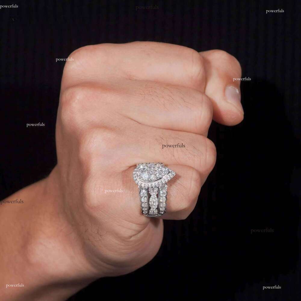 Trendy Sier Rhodium Plated Custom Full VVS Moissanite Dia Wedding Engagement Rings Set for Women