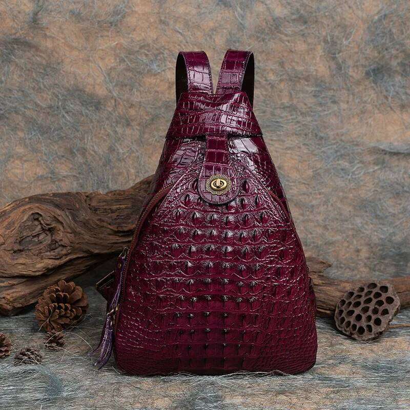 Vintage Pressed Flower Crocodile Pattern Handmade Leather Backpack Multi-Purpose Chinese Style Double Shoulder Bag For Live Broa