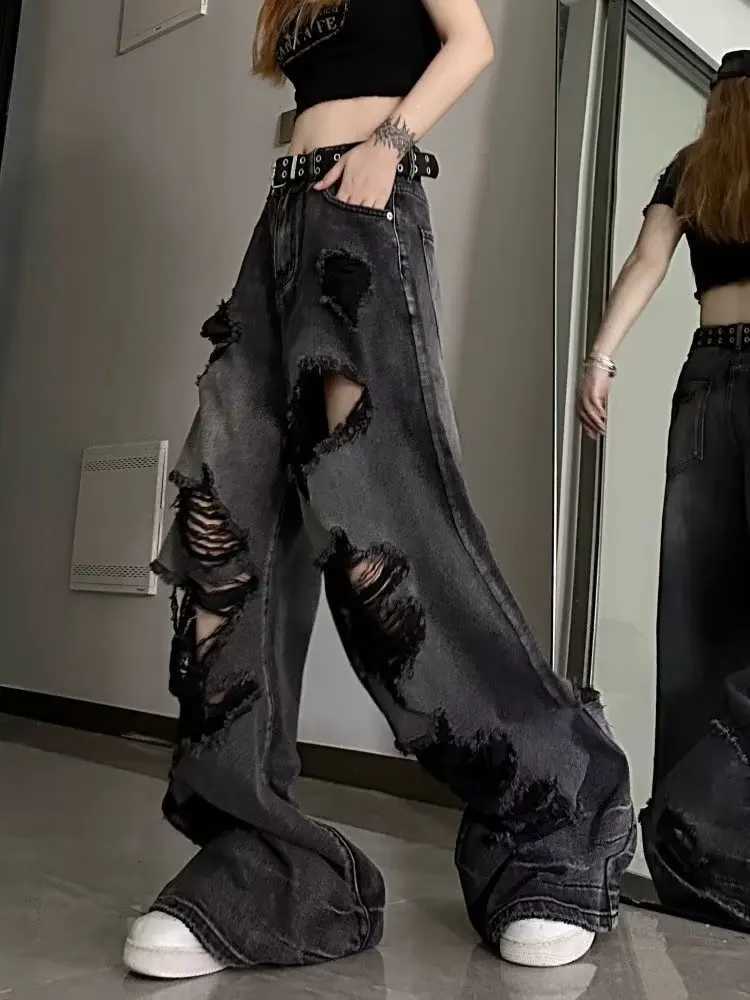 Niche Design Jeans High Street Heavy Industry Wide Leg Pants High-end Floor Length Pants Trendy Brand Womens Jeans R250716