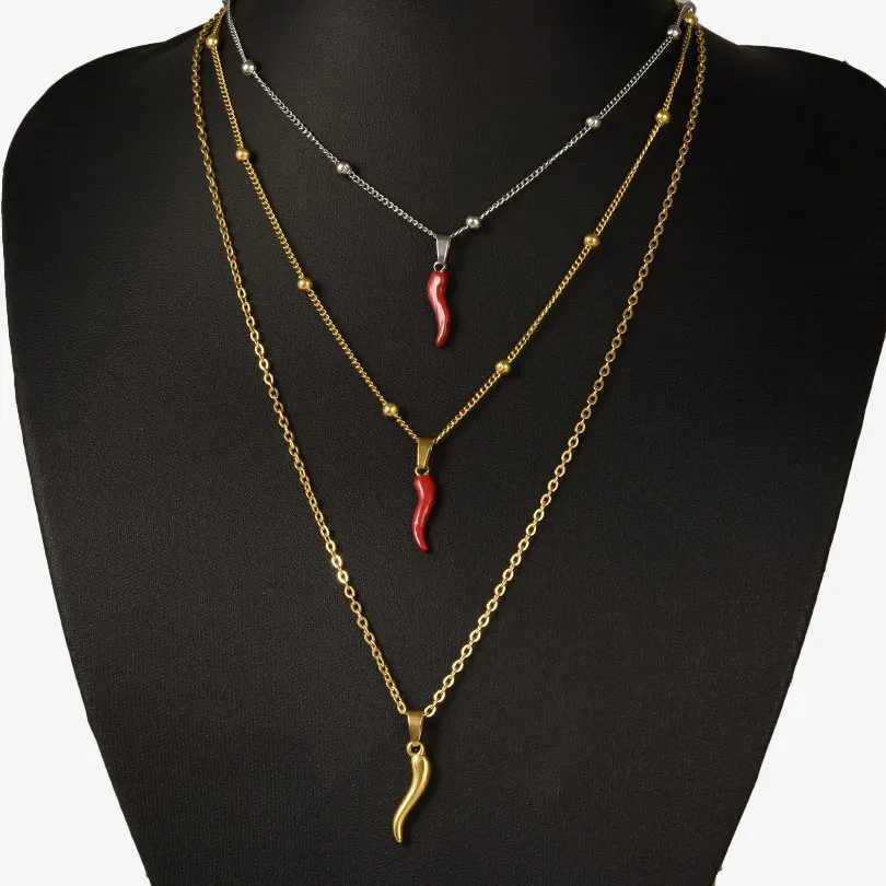 1Pc Stainless Steel Women Italian Lucky Horn Chili Pendant Necklaces Personality Red Hot Pepper Men Grunge Necklaces Jewelry XJ250717