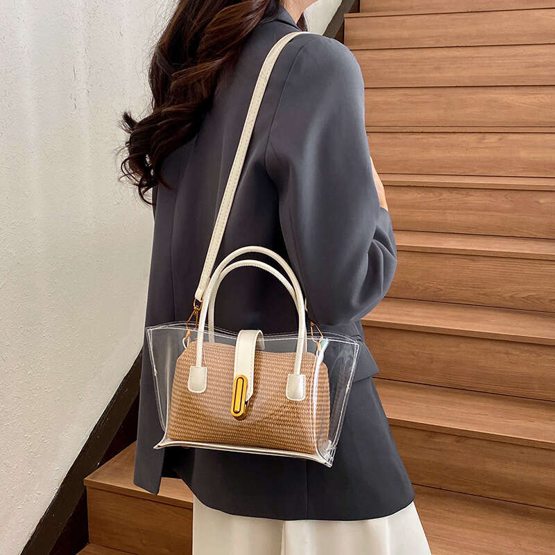 Korean Style Handheld Bucket for Women 2025 Summer New Simple Personality Transparent Single Shoulder Crossbody Bag
