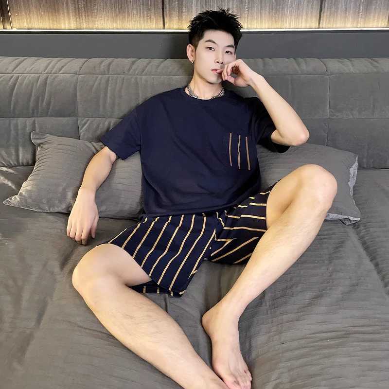 Men Cotton Pajamas Set Short Sleeve Shorts Plus Home Suit for Boys Casual Pajama Korean Loose Stylish Pajamas Summer New W250717