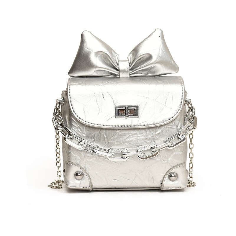 Crossbody Trendy Mini for Women New Solid Color Bow Chain Handbag Small Square Shoulder Bag