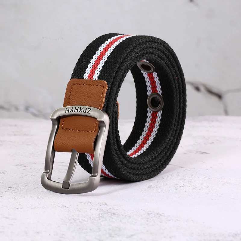 3.5cm Outdoor Canvas Mens Belt Solid Color Black and Red Striped Woven Alloy Pin Buckle Sports Overalls Belt for Men Wholesale W250717