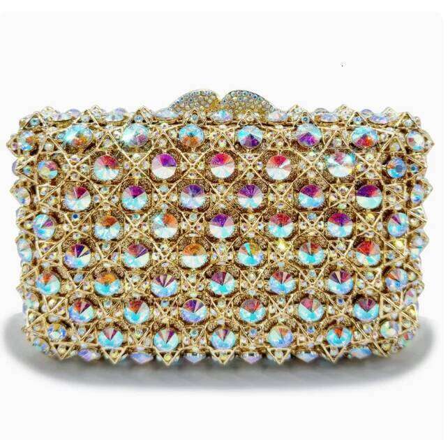 New Woman Bling Gems Evening Clutch Bags Lady Gold/Purple/Blue Dias Party Handbag Wedding Bag Bridal Handbags Crystals Purse