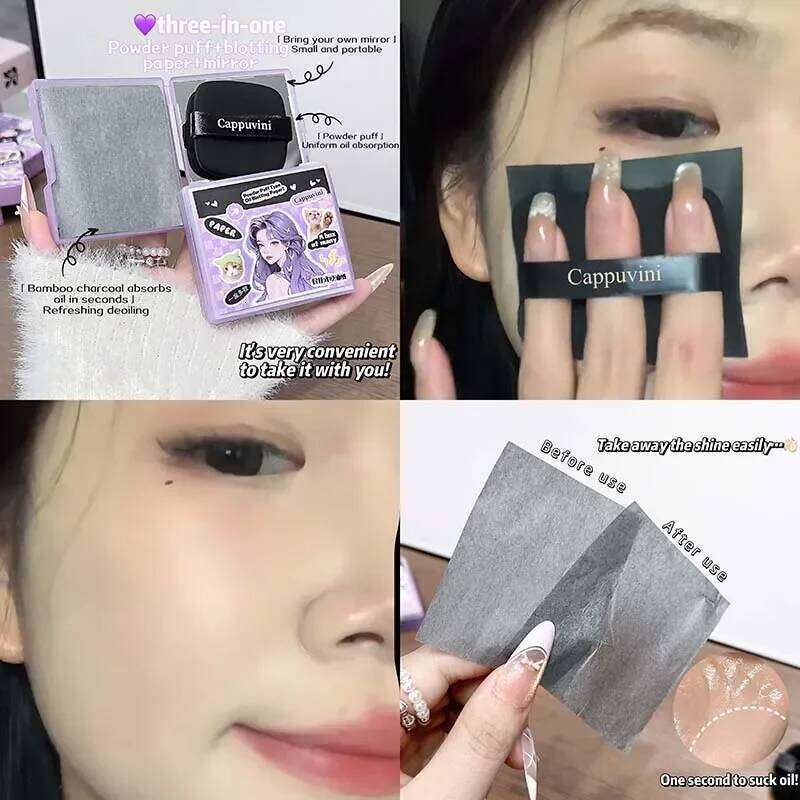 Lishu 100 Sheets Clear Blotting Paper With Powder Puff Control And Makeup Setting Oil Absorbing Wipes Cosmetic Tool X250717 X250717 X
