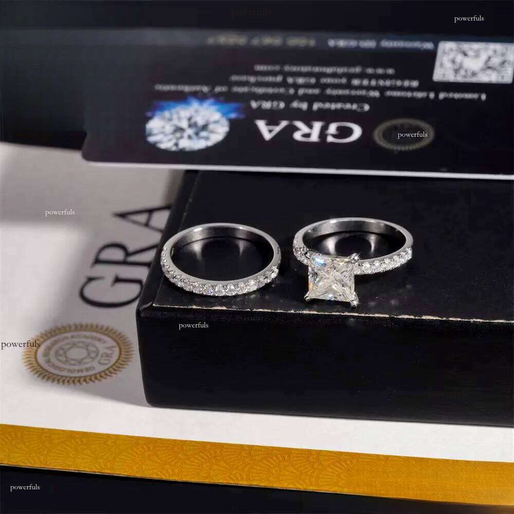 14K Real Gold VVS Moissanite Dia Women Engagement Set Princess Cut Solitaire Hip Hop Jewelry Wedding Ring Band