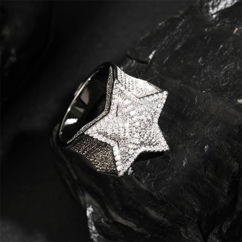 RAKOL Star Full Zircon Rings Gold Color Five Pointed Star Ring Shine Hip Hop Jewlery Gifts 250716