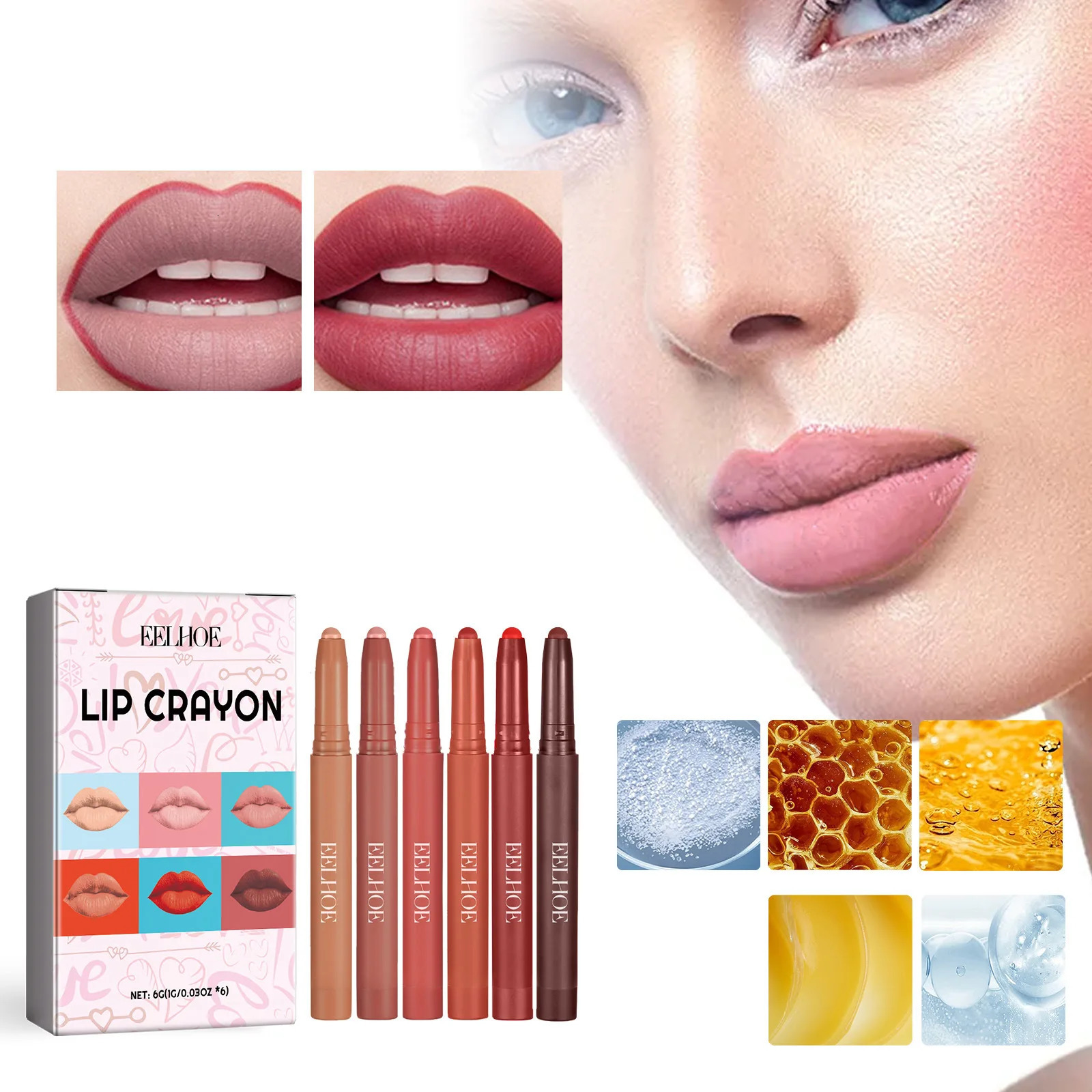 Waterproof Matte 6 Colors Lip Liner Pencil Lipstick Long Lasting Sexy Lip Tint Non-stick Cup Moisturising Lips Makeup Cosmetic 250716