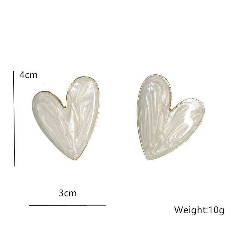 LATS White Color Big Heart Stud Earrings for Women Girl Korean Love Drop Glaze Aesthetic Daily Life Minimalist Earring Jewelry y250715