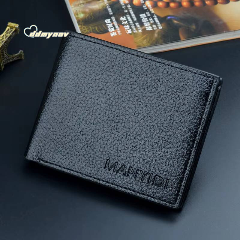 New Short Mens Thin Horizontal Business Casual Lychee Pattern Retro Soft Leather Wallet ddmynov