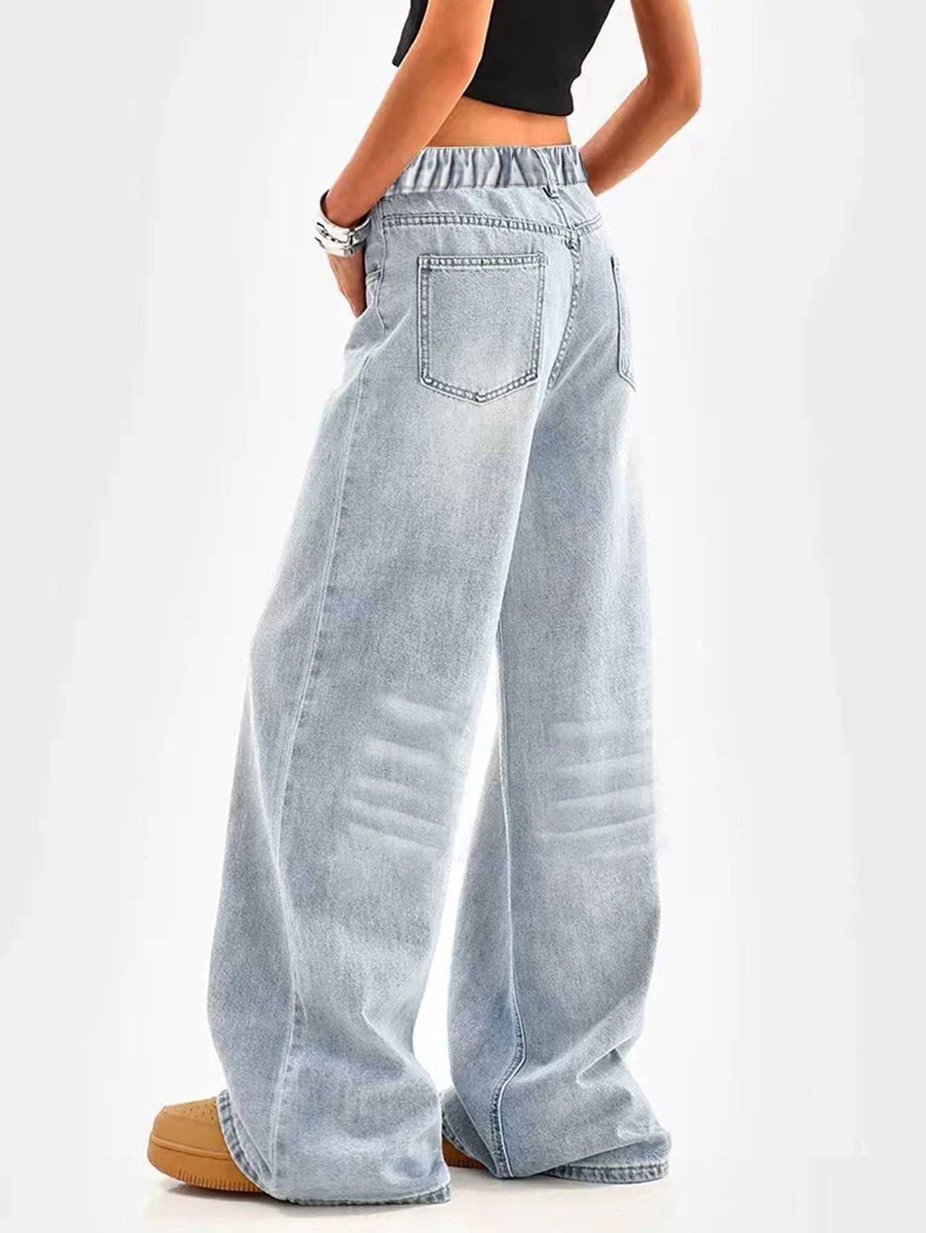 Retro Washed Blue Loose Wide-Leg Straight Pants for Middle and Large Children and Girls Casual Simple and Versatile Long Jeans R250716