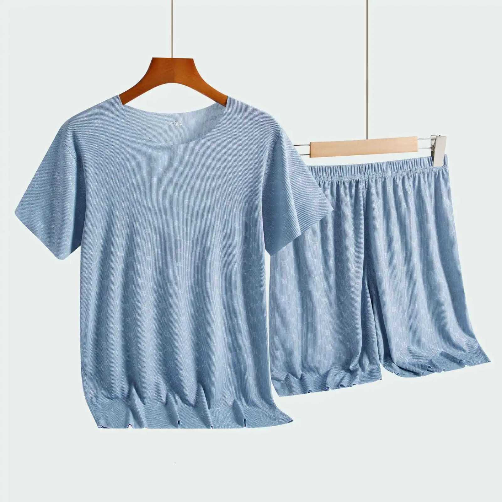 Summer Mens Pajamas Homewear Set Printed Ice Silk T-Shirt Short-Sleeved Modal Casual Pajamas Mens Pajama Trousers Thin Suit W250717