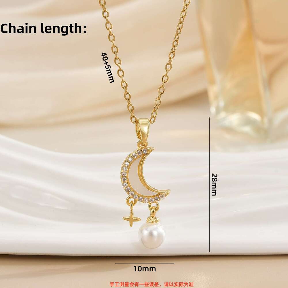 Necklace For Women, Unique Design With Moon Star Pendant, Pearl Hanging, Titanium Steel Necklace, Simple And Elegant Fashion Collarbone Chain 3E0