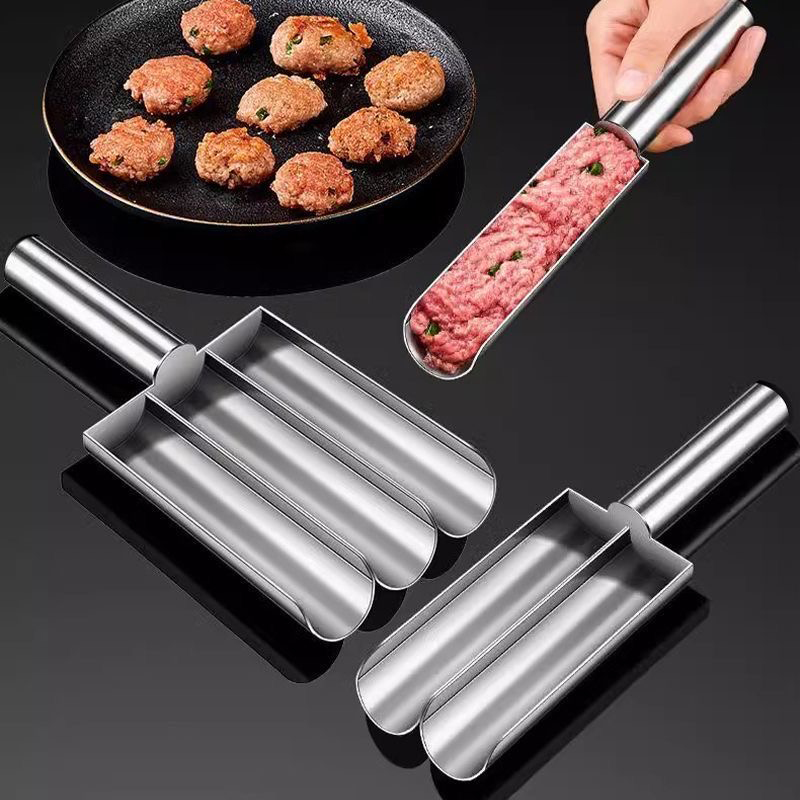 Three-tube meatball maker, 304 stainless steel, household fish ball and shrimp paste mold, rice ball and meat filling cooking scoop