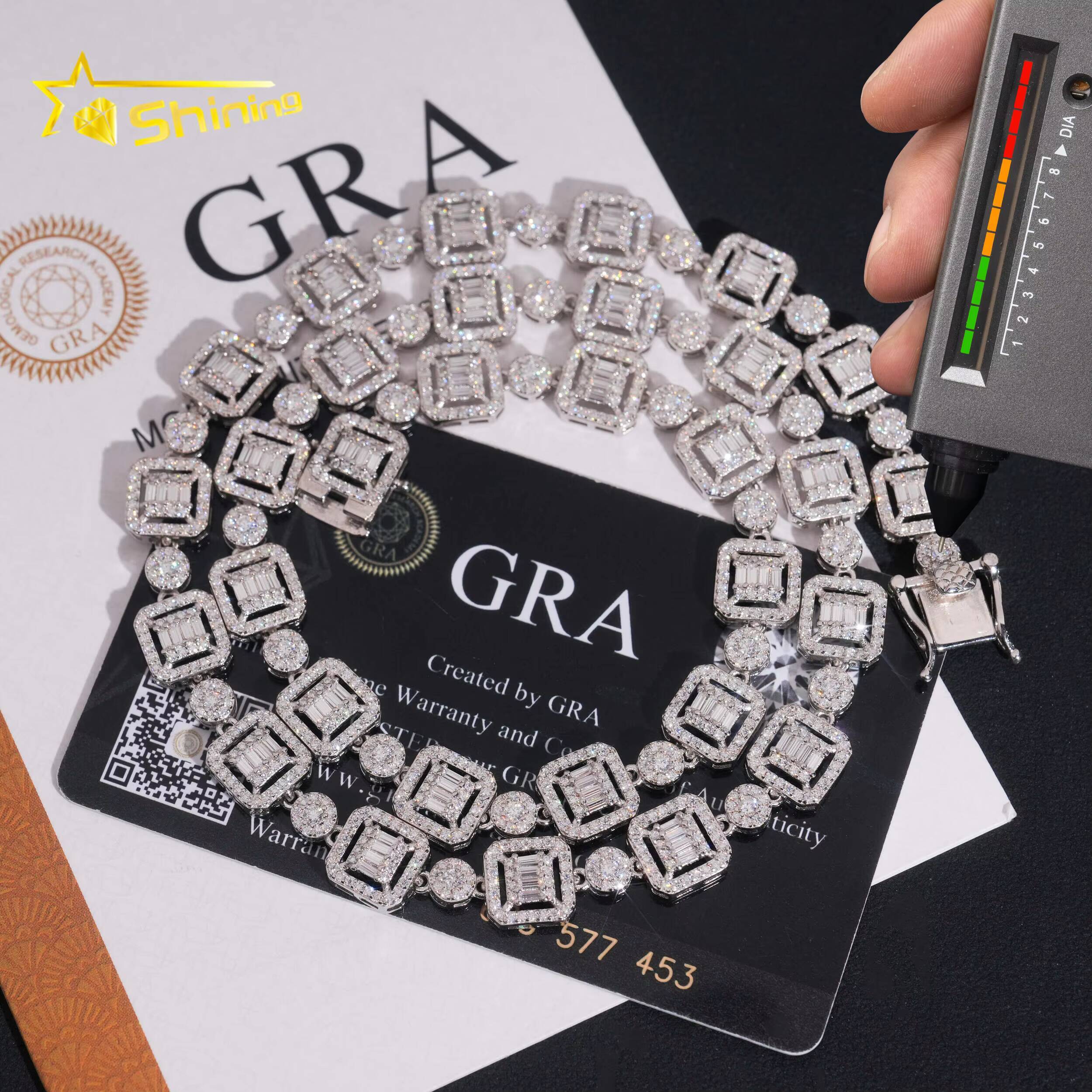 GRA Certificate High Quality Moissanite Diamond Hip Hop Jewelry 9.5mm Cuban Link Chain 925 Silver Iced Out Cuban Chain Necklace