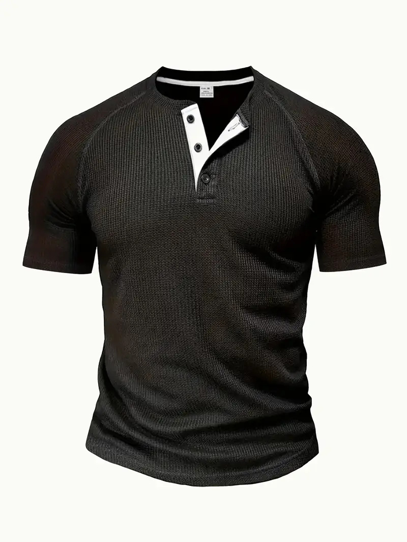 Men's Polos Summer Button-up POLO Shirt Henry Collar Pocket Casual Beach Short Sleeve Solid Color Top T-shirt Vintage Street Wea