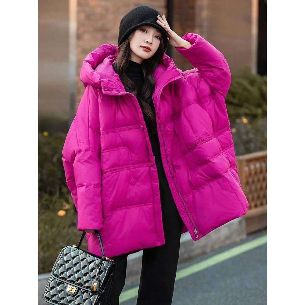 Janveny 90% White Duck Down Jacket Women Hooded Autumn Winter Warm Plus Size Puffer Coat Oversize Casual Loose Female Parkas MDNG