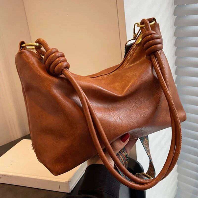 New Fashionable High-End Soft Leather Texture, Single Women's Crossbody Bag, Geometric Wide Shoulder